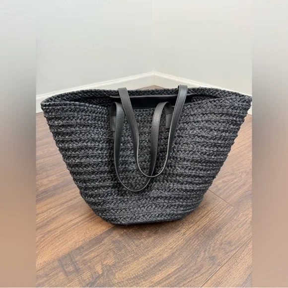 Saint Laurent Panier Medium Shopping Tote Bag in Black Raffia - Picture 7 of 10